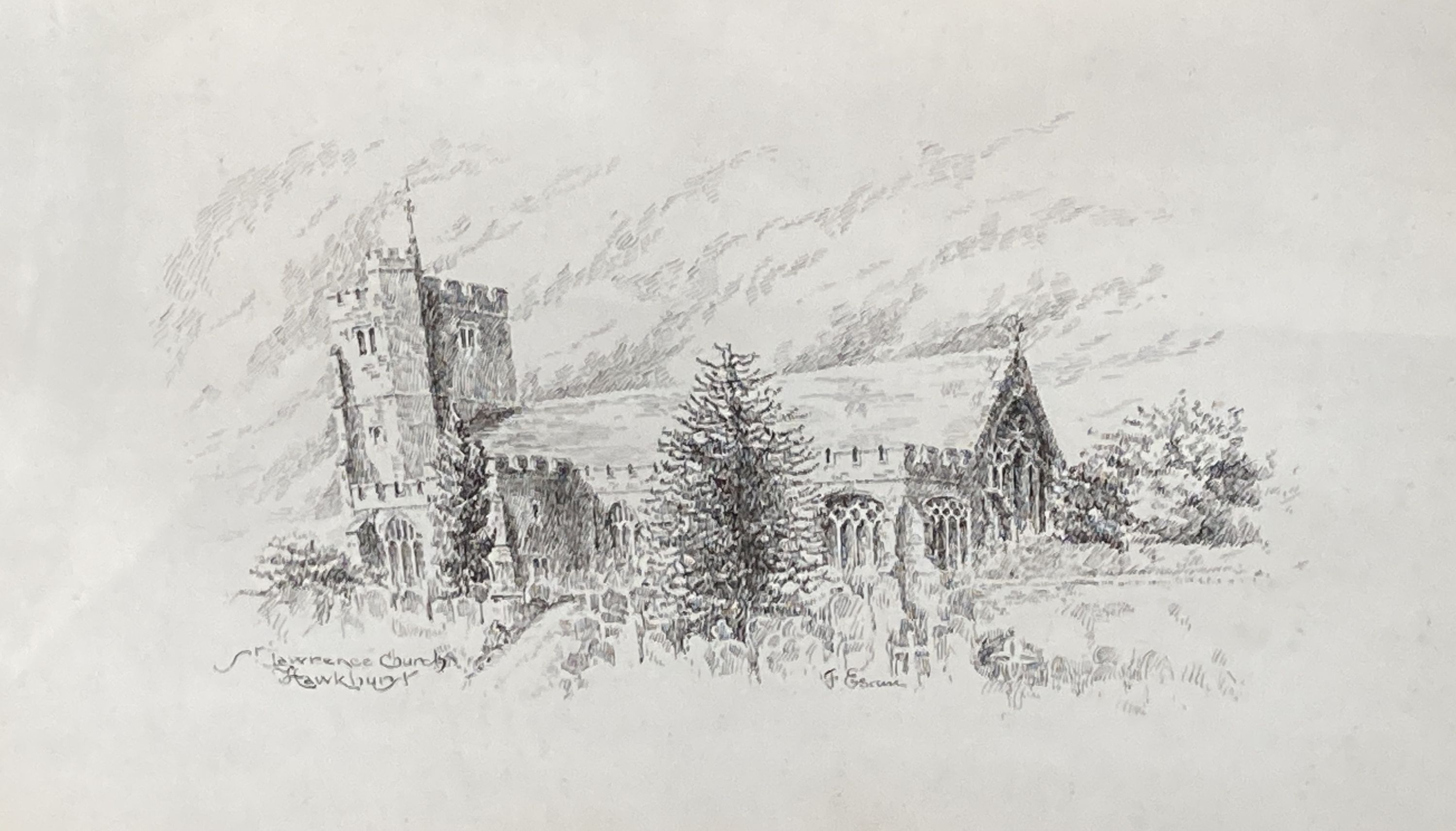 F. Esam c.1900, 5 pen and ink drawings: Highgate, Hawkhurst; Attwater; The Queens Hotel, Hawkhurst; St Lawrence Church, Hawkhurst and